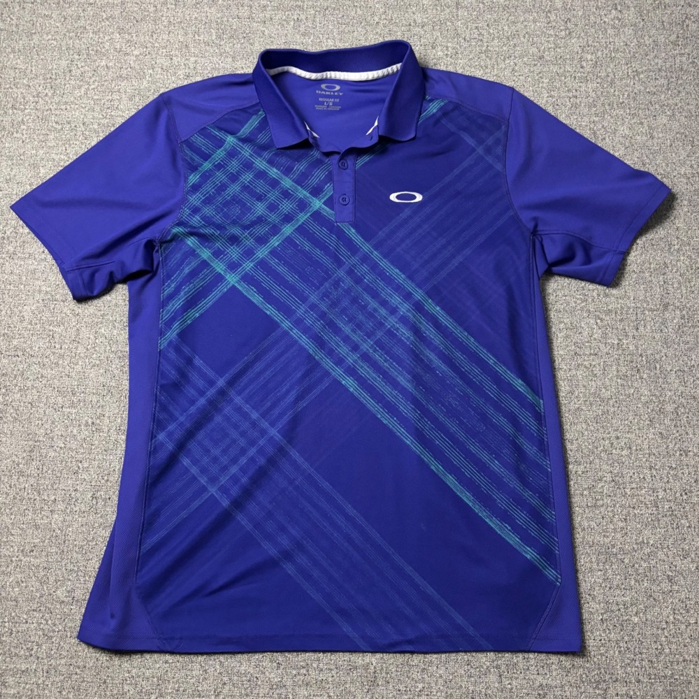 Oakley Polo Shirt Mens Large Regular Fit Purple Graphic O-Hydrolix Short Sleeve